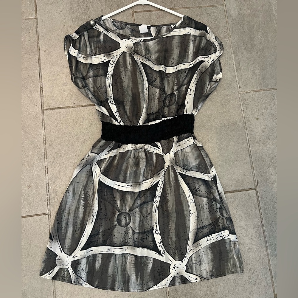 Black and Gray Print Women's Mini Dress